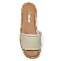 Beige slide sandal from Steve Madden Boardwalk Leather Raffia Flatform Slide collection