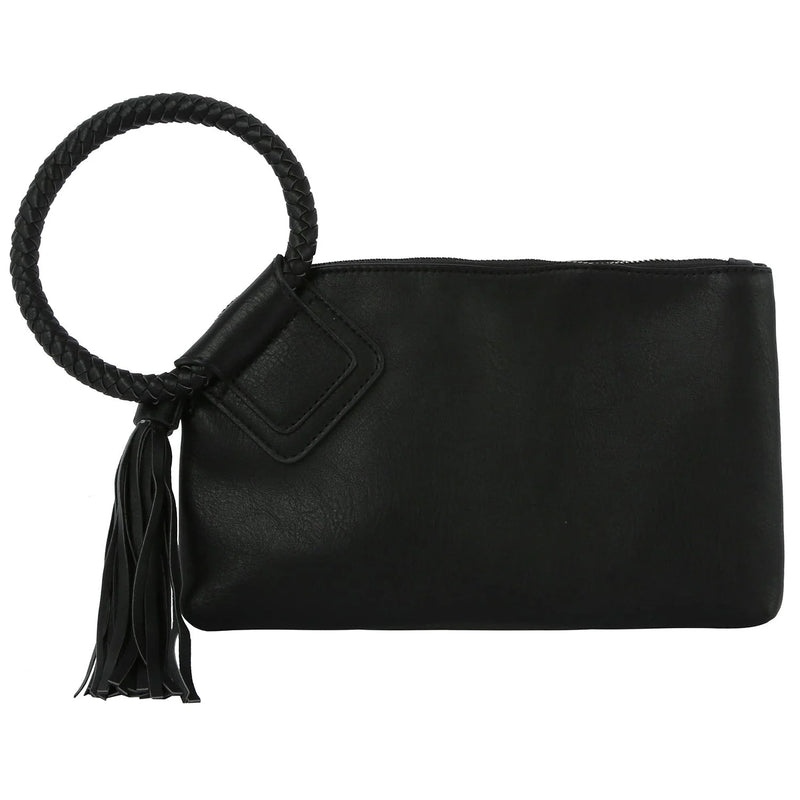 Boho Cuff Handle Tassel Wristlet Clutch - Black - CLUTCH