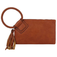 Boho Cuff Handle Tassel Wristlet Clutch - Brown - CLUTCH