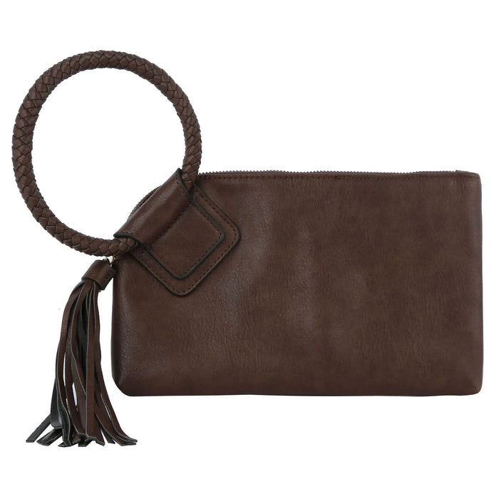 Boho Cuff Handle Tassel Wristlet Clutch - Coffee