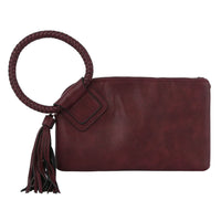 Boho Cuff Handle Tassel Wristlet Clutch - Wine - CLUTCH