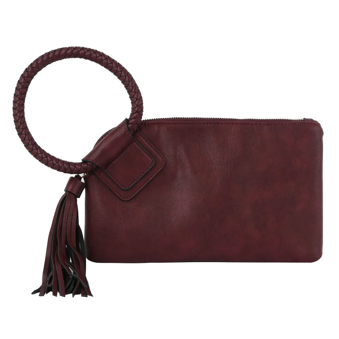 Boho Cuff Handle Tassel Wristlet Clutch - Wine