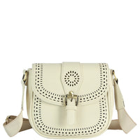 Boho Design Buckle Flap Crossbody Bag - Cream - Shoulder Bags
