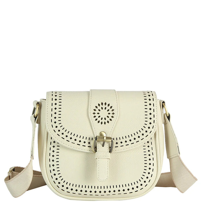 Boho Design Buckle Flap Crossbody Bag - Cream - Shoulder Bags