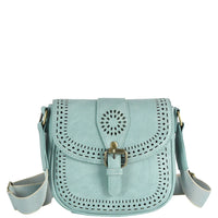 Boho Design Buckle Flap Crossbody Bag - Dusty Blue - Shoulder Bags
