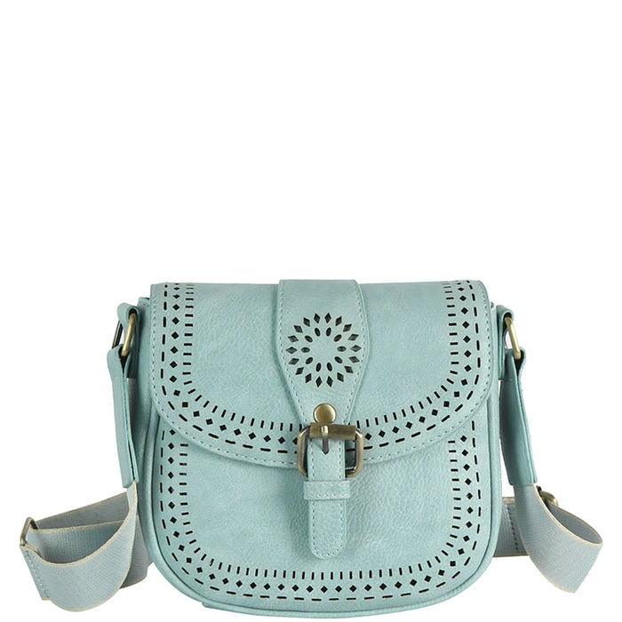 Boho Design Buckle Flap Crossbody Bag - Dusty Blue - Shoulder Bags