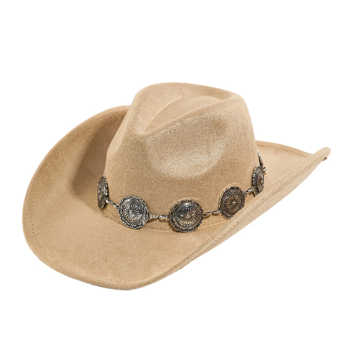 Boho Disc Strap Cowboy Hat - Taupe