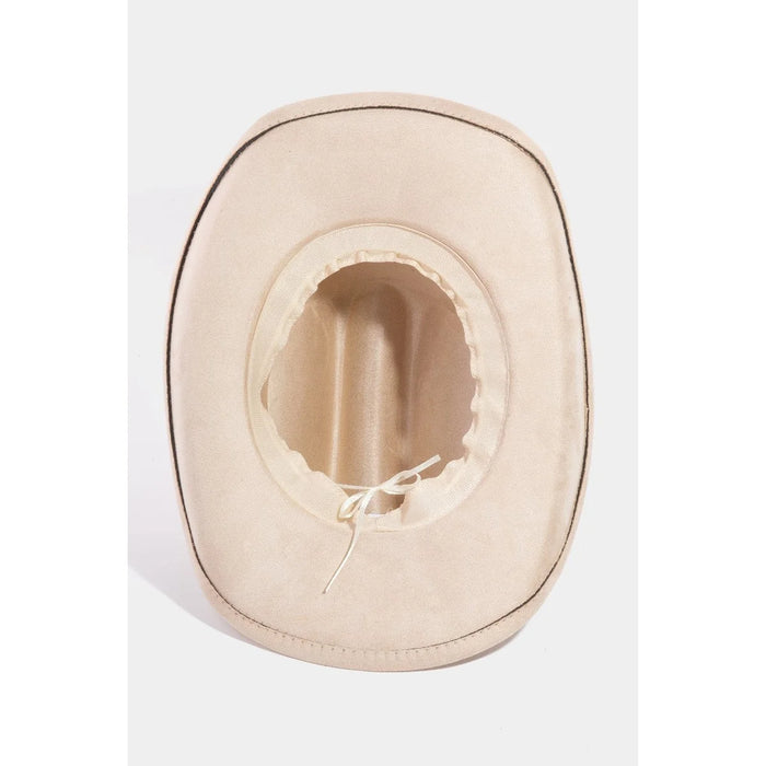 Boho Embroidered Strap Faux Suede Cowboy Hat - Taupe