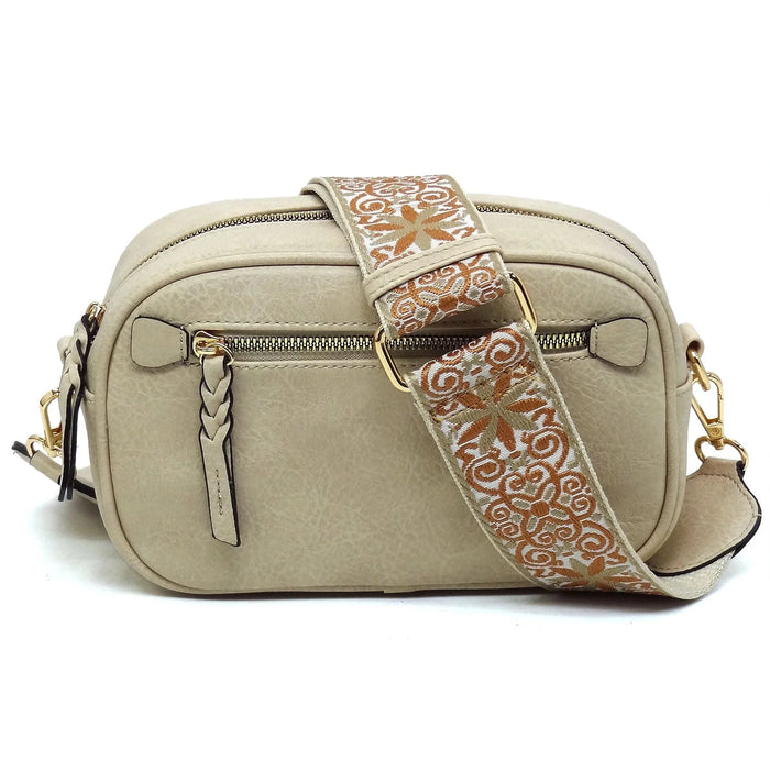 Boho Guitar Strap Crossbody Bag - Beige