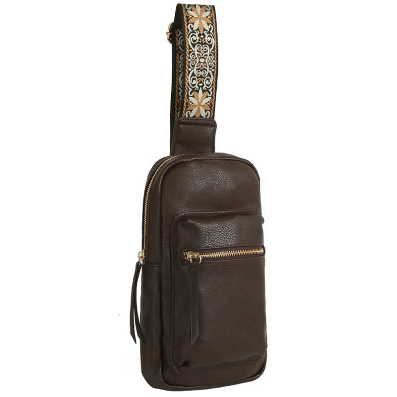 Boho Guitar Strap Sling Bag - Coffee - BAGS