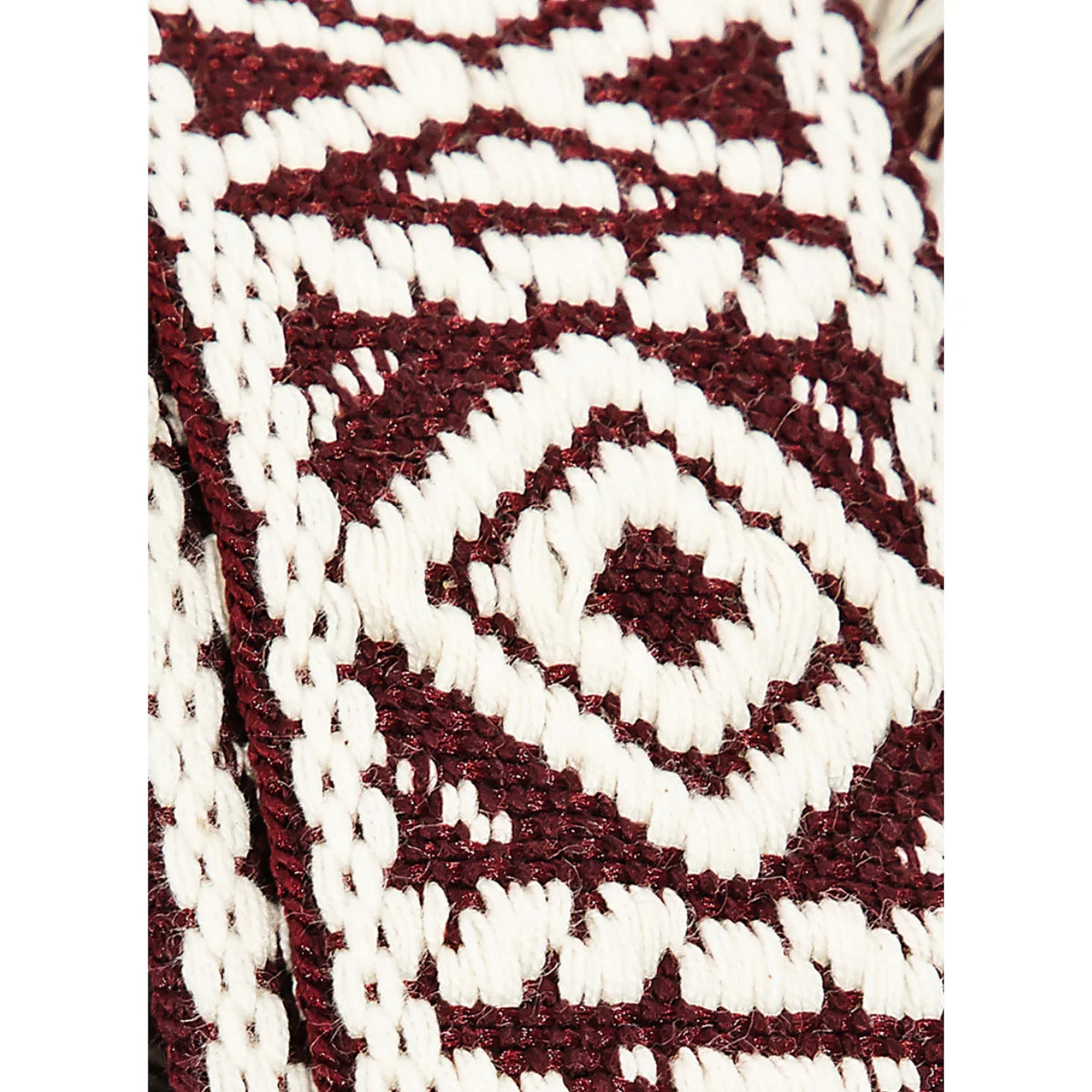 Boho pattern braided belt in burgundy and white geometric diamond design fabric