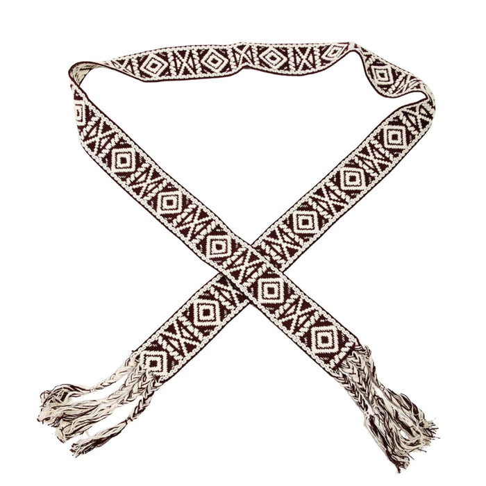 Boho Pattern Braided Belt - Burgundy