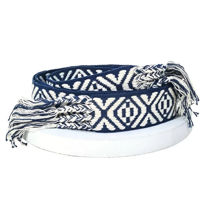 Boho Stripe Pattern Braided Belt - Navy