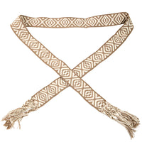 Woven Boho Stripe Pattern Braided Belt with diamond pattern and tasseled ends