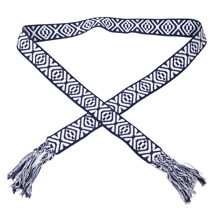 Boho Stripe Pattern Braided Belt - Navy