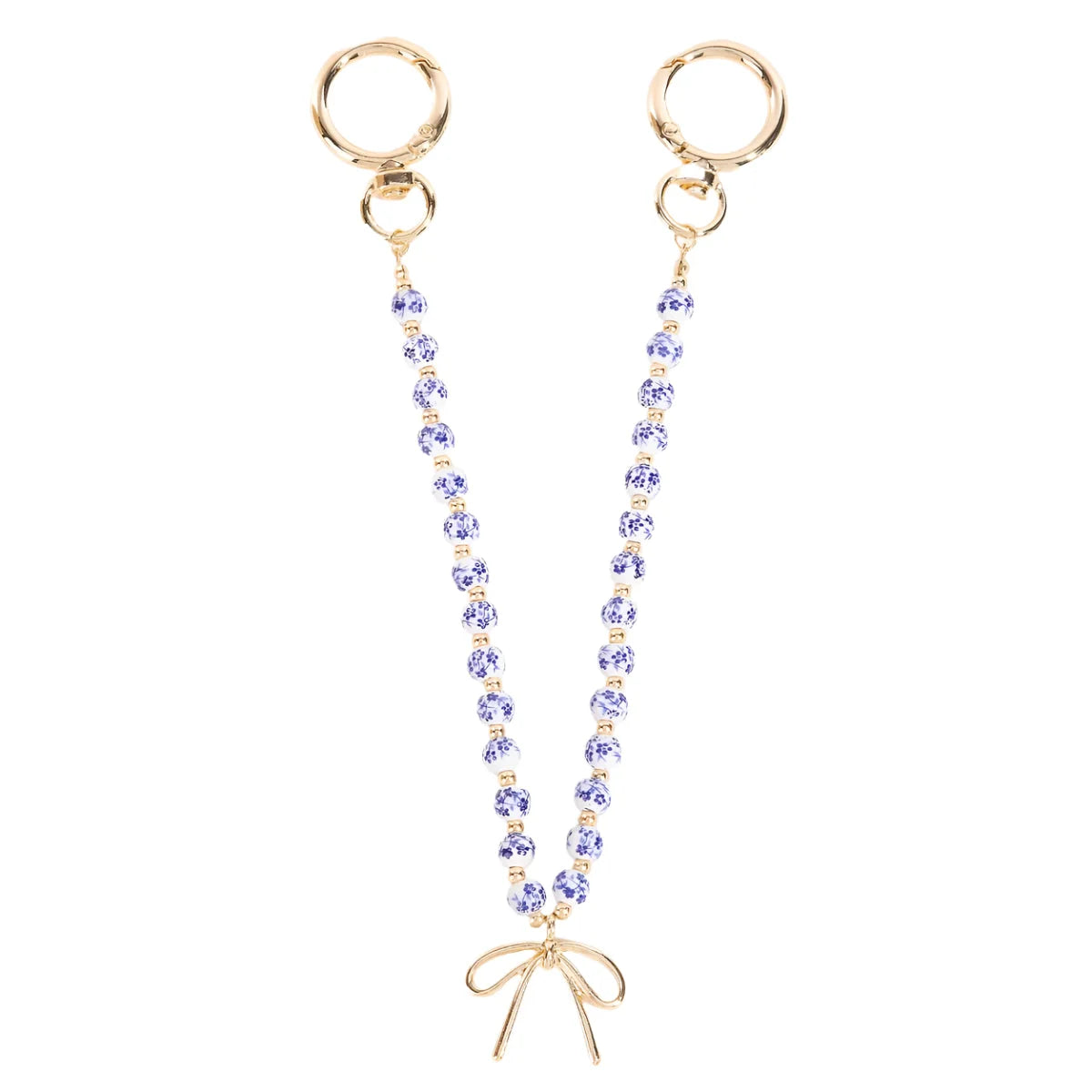 Bow Charm Blue Floral Ceramic Beaded Bag Charm - Bag Charms