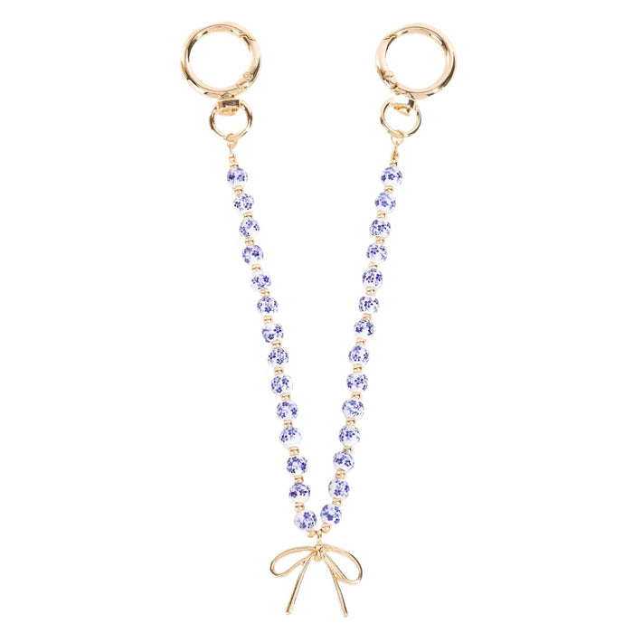 Bow Charm Blue Floral Ceramic Beaded Bag Charm - Bag Charms