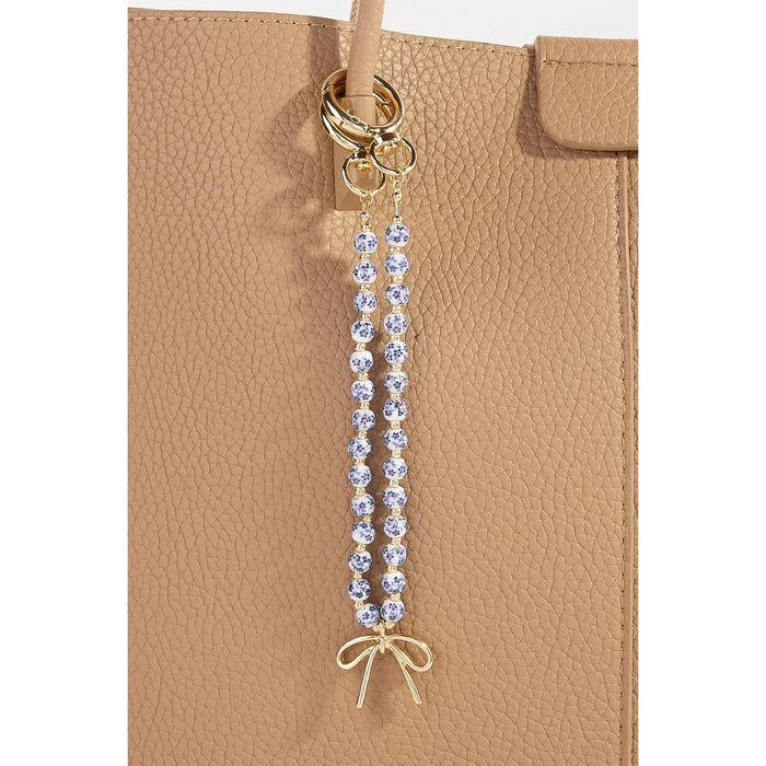 Bow Charm Blue Floral Ceramic Beaded Bag Charm - Bag Charms