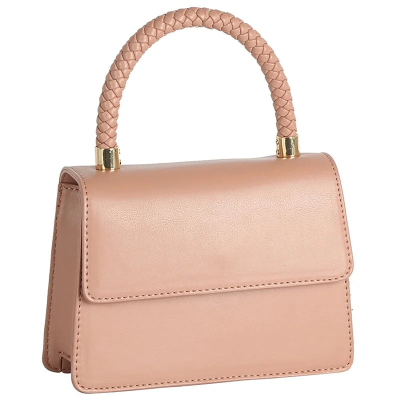 Braided Handle Hand Bag - Mauve - Shoulder Bags