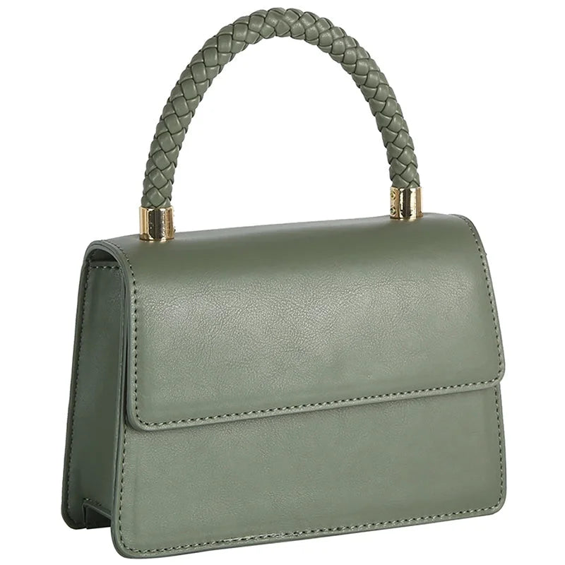 Braided Handle Hand Bag - Olive - Shoulder Bags
