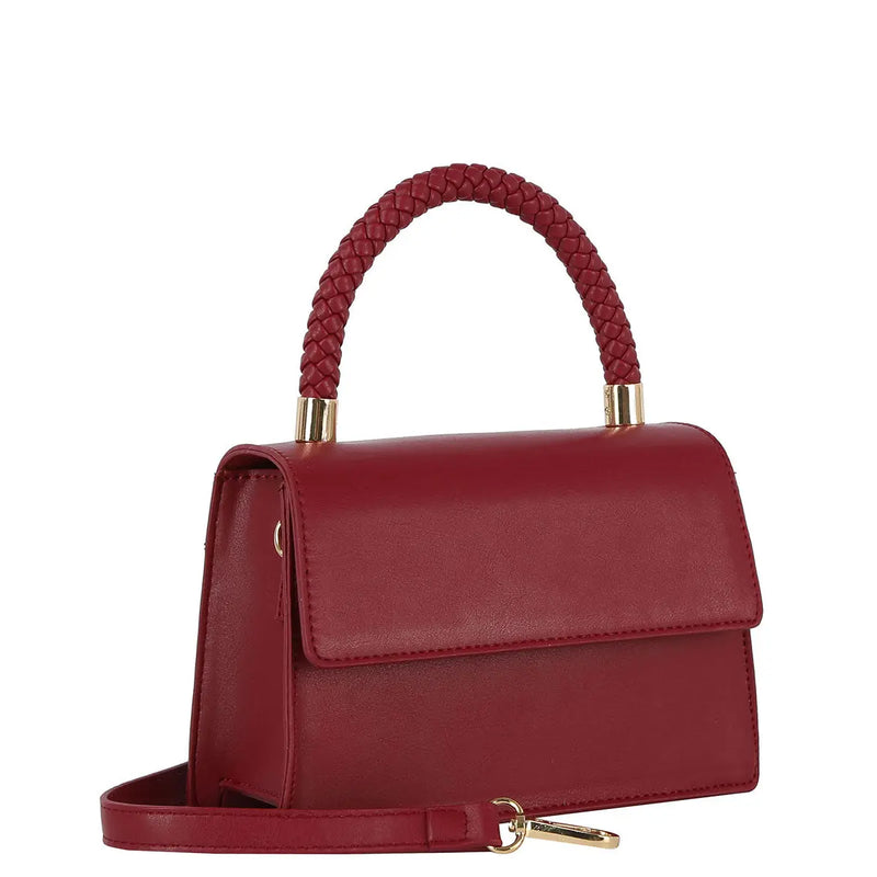 Deep red leather Braided Top Handle Satchel with gold hardware and braided top handle