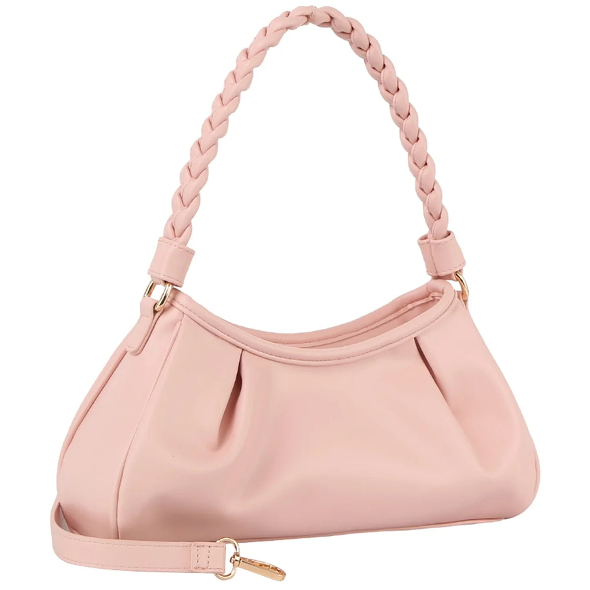 Pink leather Braided Strap Shoulder Bag with a stylish braided handle