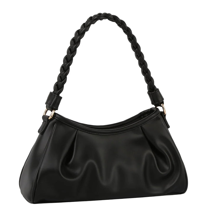 Black leather Braided Strap Shoulder Bag featuring a stylish braided handle