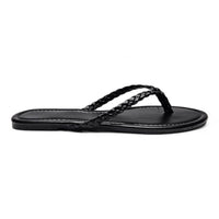 Black braided thong sandal featuring stylish braided straps for comfort and style