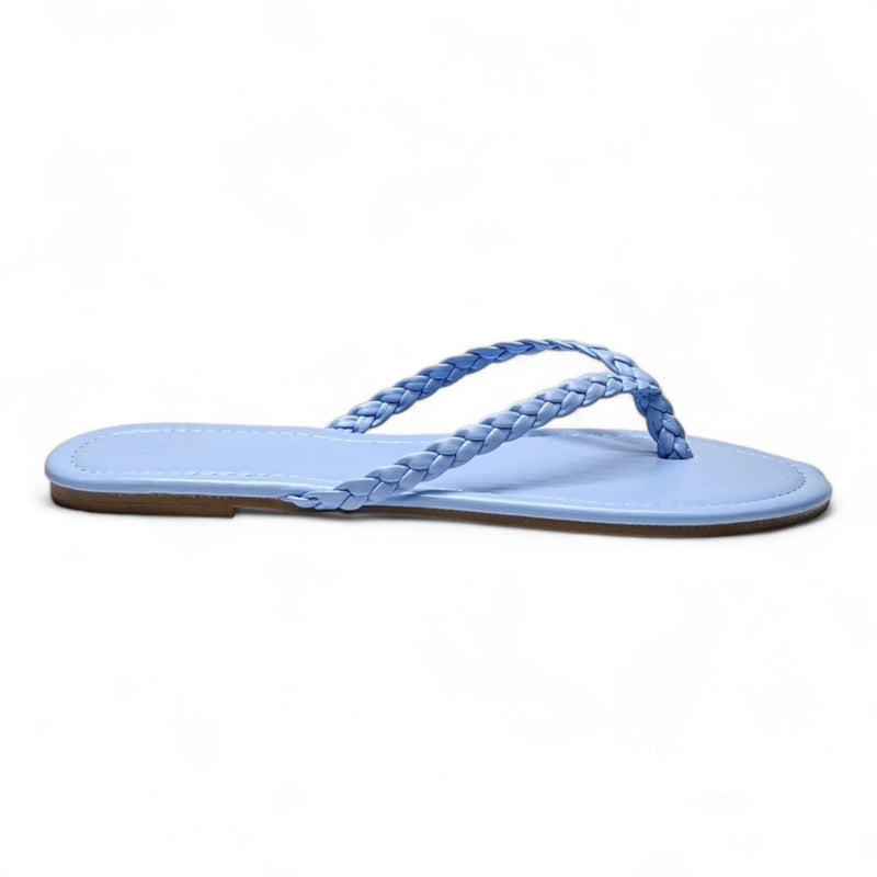 Light blue braided thong sandal with stylish braided straps for summer wear