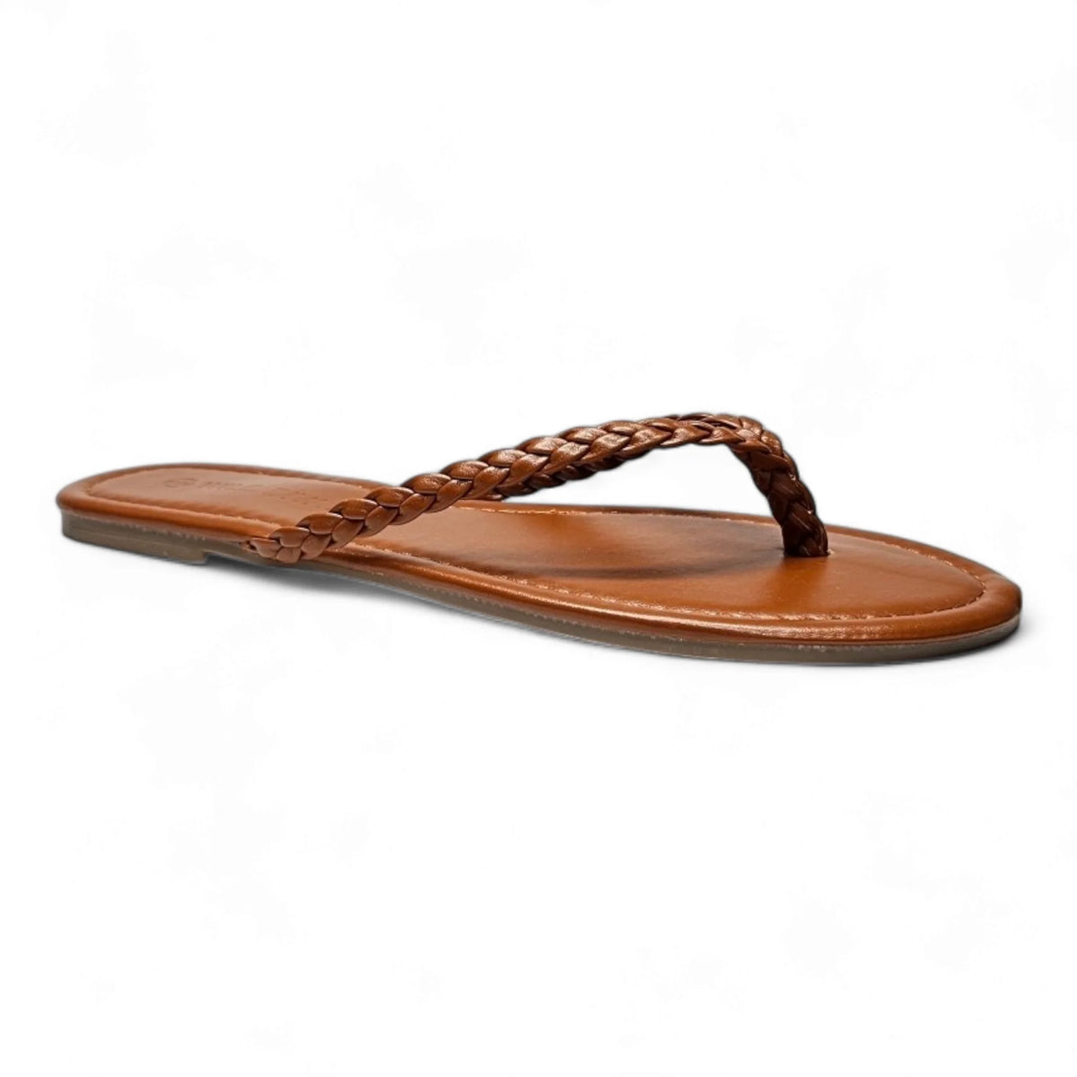 Brown leather braided thong sandal with braided thong strap for stylish summer wear