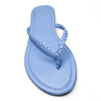 Light blue braided thong sandal featuring a stylish braided thong strap