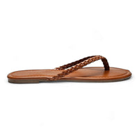 Brown leather braided thong sandal with a stylish braided strap for summer wear