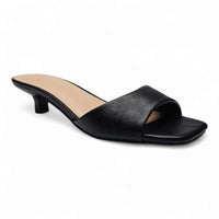 Black leather mini kitten heel mule from Brat Single Band Mini Kitten Heel collection