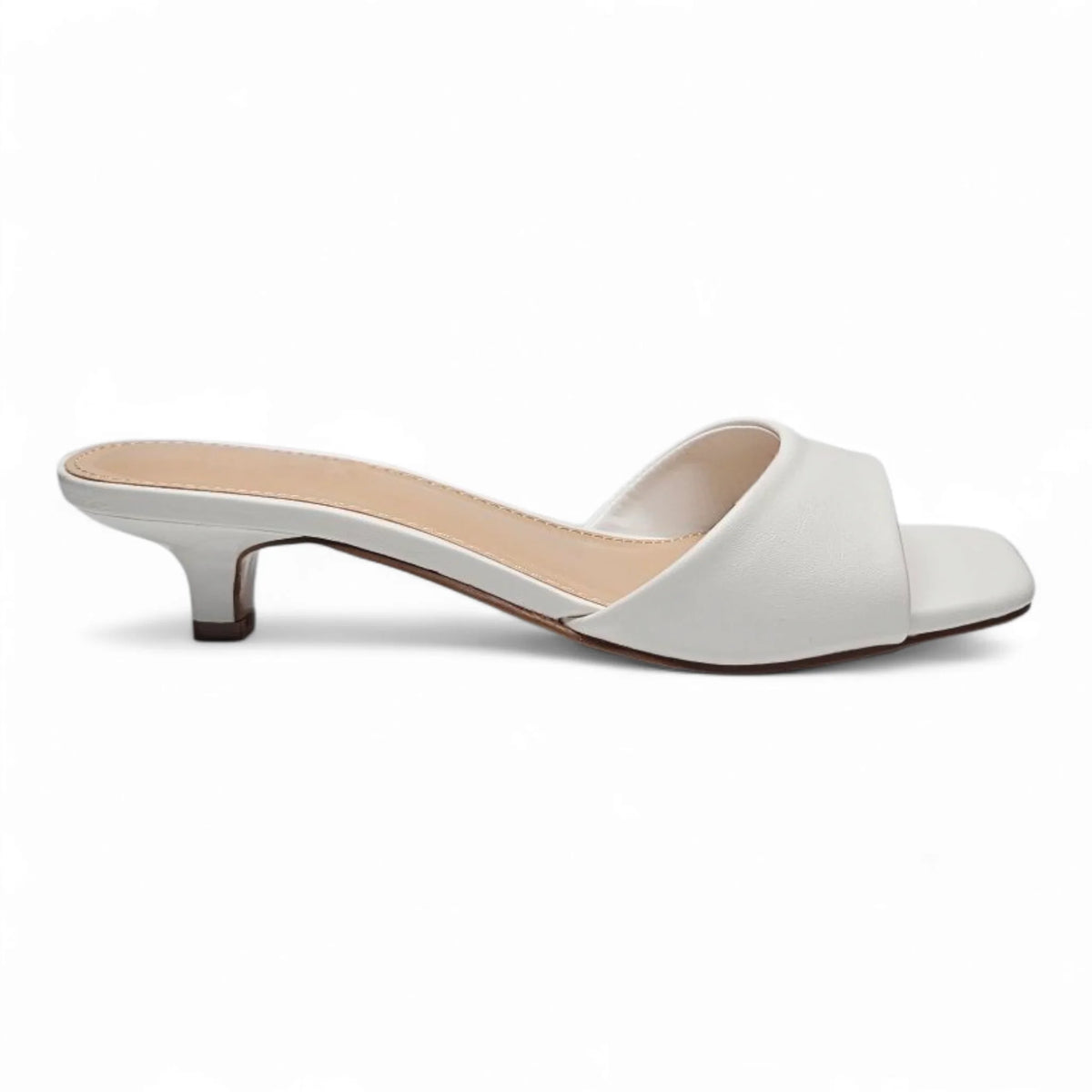 White leather heeled mule with mini kitten heel from Brat Single Band Mini Kitten Heel collection