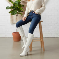 Brazil Pointed Toe Block Heel Knee High Boots