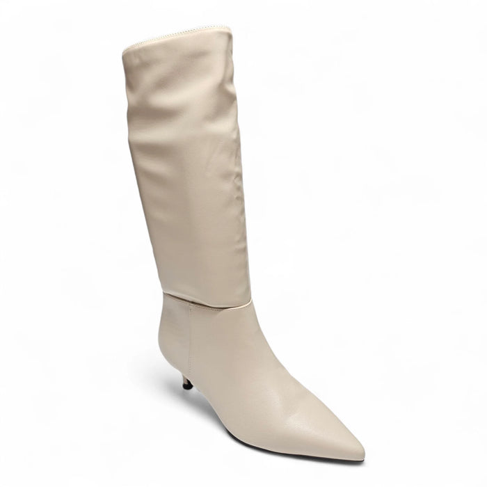 Breena Kitten Heel Knee High Boots - White