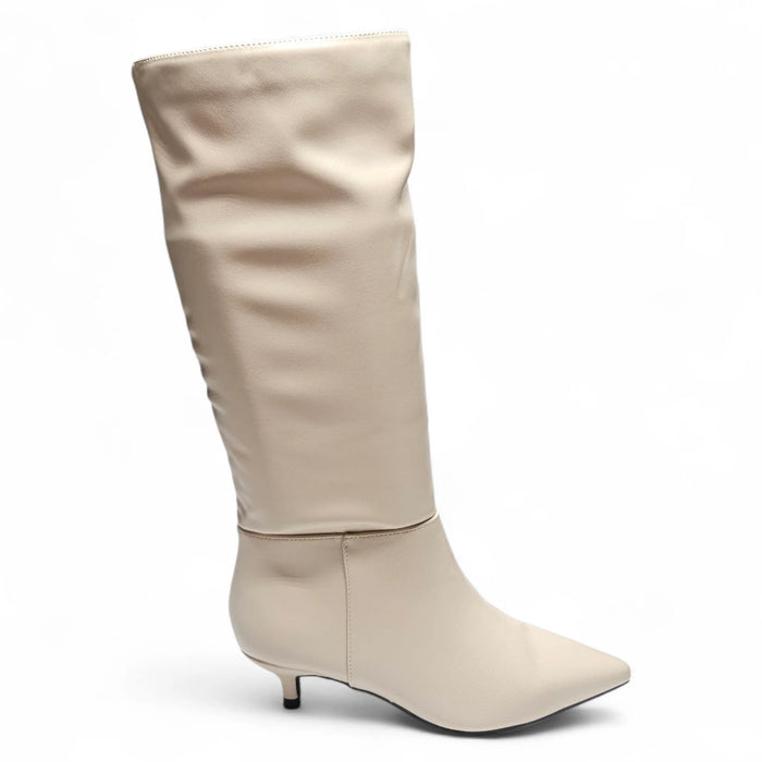 Breena Kitten Heel Knee High Boots - White