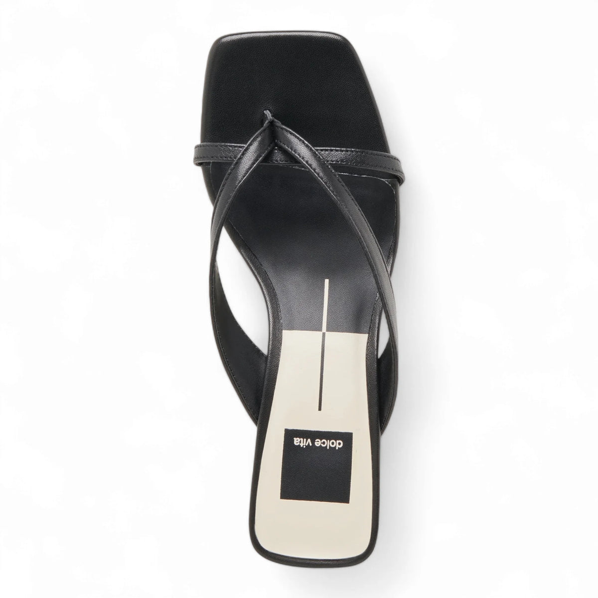 Black leather Brevel Kitten Heel sandal with horizontal strap and square toe design