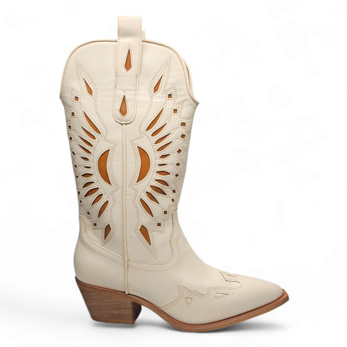 Britany Cut Out Western Boot - Off White