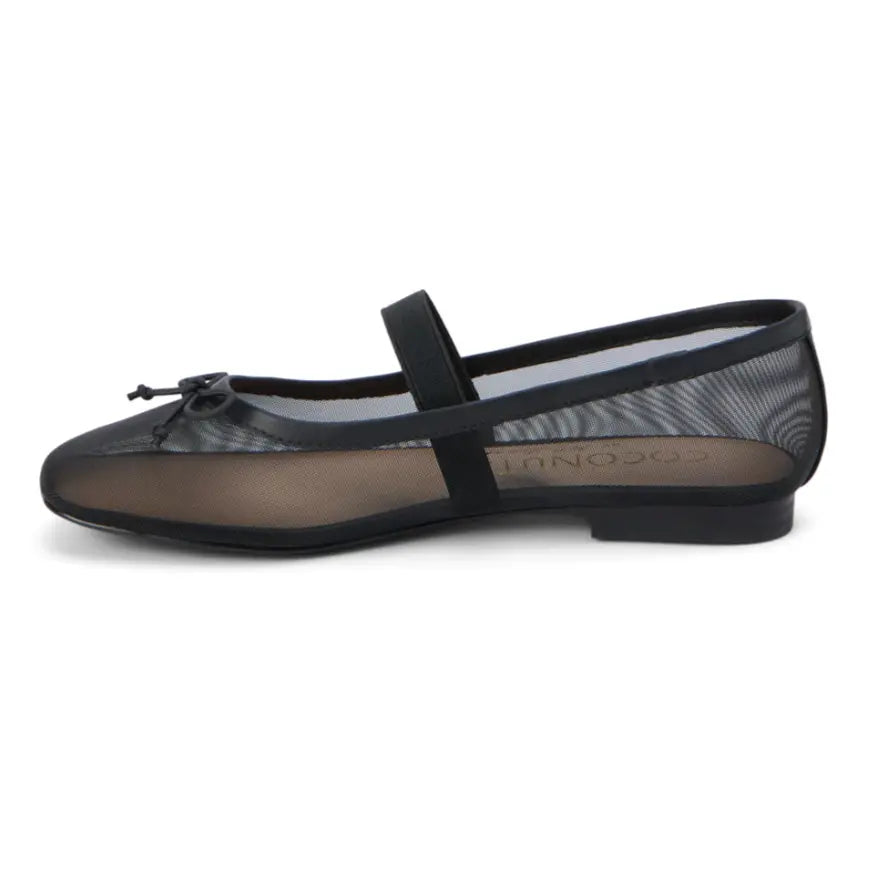 Black mesh Bronx Ballet Flats with an elastic strap for a stylish, comfortable fit