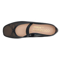 Black patent leather Bronx Ballet Flats featuring a charming bow detail for stylish comfort