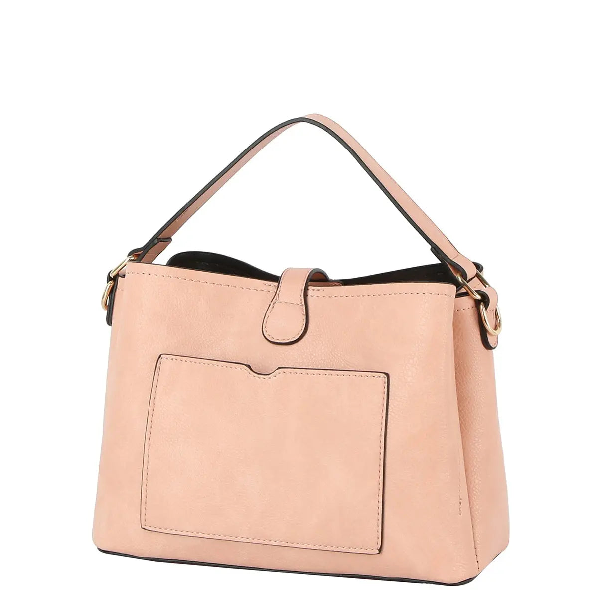 Pale pink Buckle Flap Shoulder Bag with front pocket and top handle for stylish carry