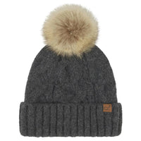 Cable Knit Faux Fur Pom Pom Beanie