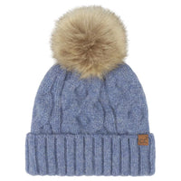 Cable Knit Faux Fur Pom Pom Beanie
