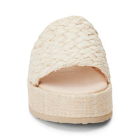 Cream-colored woven Cairo Raffia Platform Sandal with a textured upper design