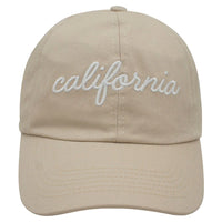 Beige California baseball cap with California embroidery showcasing classic baseball style