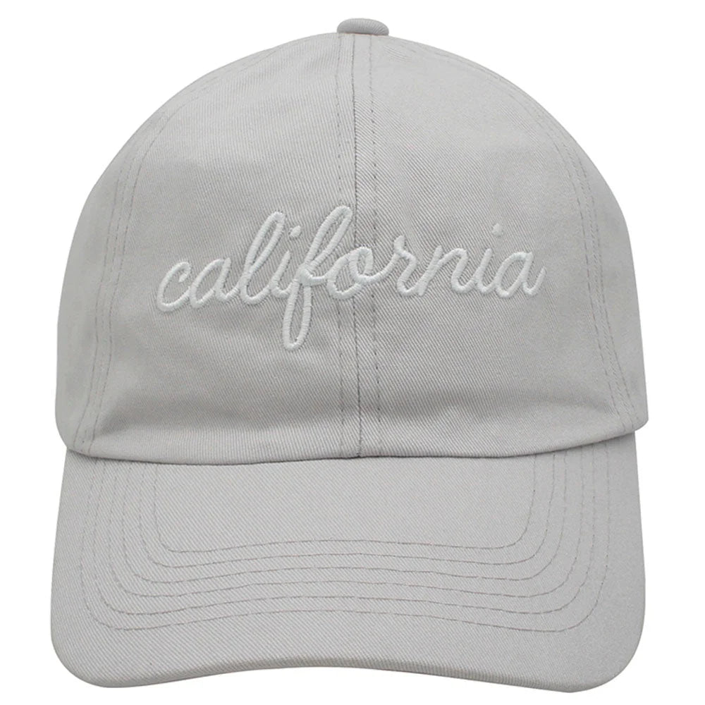 Gray California Baseball Cap with California embroidery, stylish baseball cap accessory