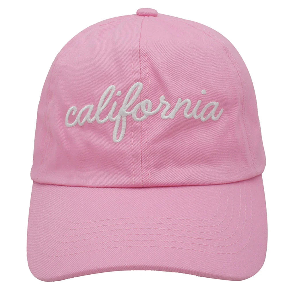 Pink California Baseball Cap with embroidered California lettering, stylish baseball cap for casual wear