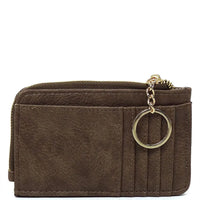 Brown leather card holder keychain wallet with keyring attachment for easy access