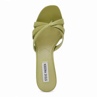 Green heeled Cary Strappy Mule Sandals with a stylish kitten heel design